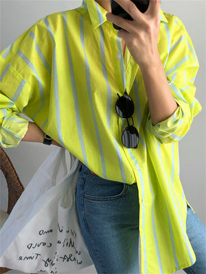 Female Spring Autumn Striped Contrast Color Blouses