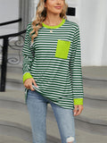 Contrast Color Stripe Chest Pocket Long Sleeve Shirt for Women
