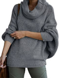 Women's Turtleneck Solid Color Kangaroo Pocket Lantern Sleeve Sweaters