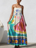 Women's Summer Holiday Style Printed Big Hem Strap Maxi Dress
