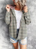 Casual Plaid Button Up All Match Hoodies for Women