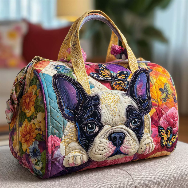 Colorful ‌French Bulldog Floral Print Duffle Bag