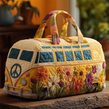 Hippie Bus Floral Pattern Quilted Duffel Bag