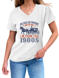 Women's PLEASE BE PATIENT Letter Print V Neck Short Sleeve Shirts