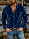 Men's Stylish Lapel Long Sleeve Button-Down Velvet Shirts