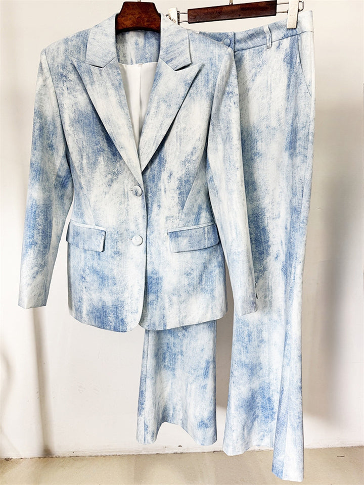 Women's 2Pcs Long Sleeve Lapel Single Breasted Gradient Suit & Pants Set