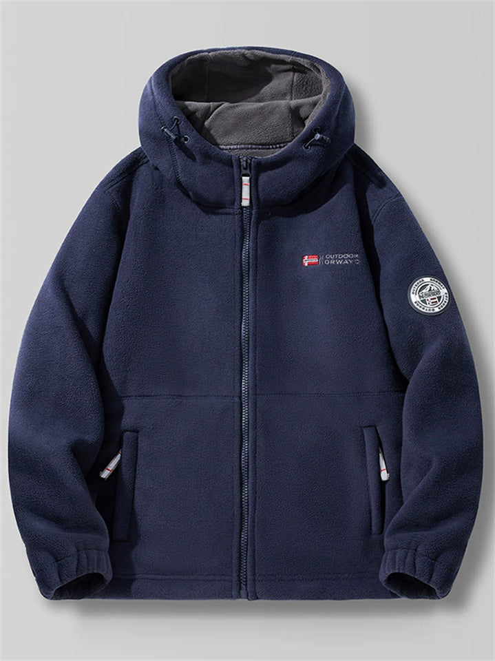 Men's Plus Size Autumn Solid Color Zipper Long Sleeve Cardigan Fleeced Hoodie