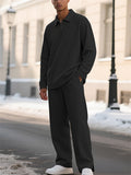 Men's Casual Solid Color Textured Jacquard Drawstring Polo Sweatshirts & Sweatpants Outfit