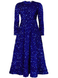 Women's Sequined Long Sleeve Big Hem Maxi Dress