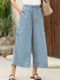 Summer Striped High Waist Wide Leg Casual Pants for Women‌