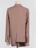 Long Sleeve Stripe Asymmetric Hem Suit Coat for Women