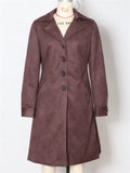 Women's Autumn Vintage Faux Suede Single Breasted Lapel Midi Coats