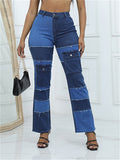 Casual Patchwork Contrast Color Jeans for Women