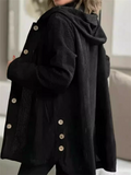 Women's Casual Autumn Solid Color Corduroy Button Up Hooded Jacket