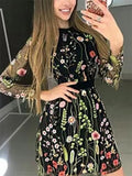 Women's Floral Embroidery Bohemian A-line Mini Dress