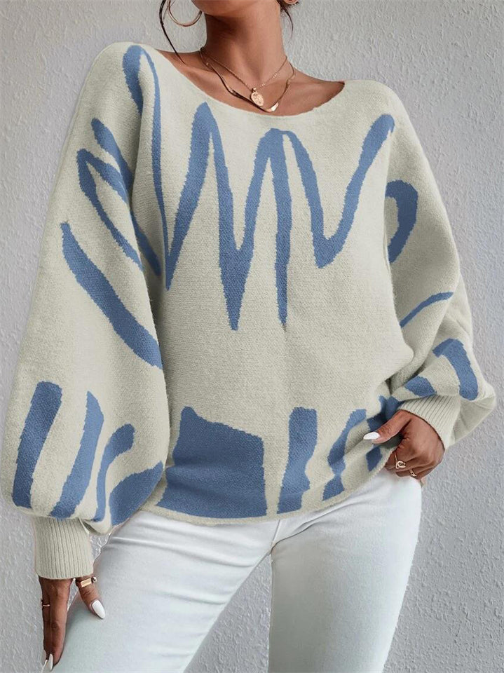 Women's Contrast Color Oversized Puff Long Sleeve Sweater