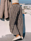Summer Striped High Waist Wide Leg Casual Pants for Women‌