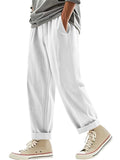 Men's Summer Casual Linen Solid Color Drawstring Wide Leg Trousers