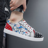Men's Casual Trendy Contrast Color Rivet Patchwork Lace Up Flats Shoes