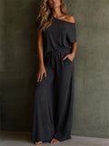 Women 2 Piece Off Shoulder High Waist Wide Leg Lounge Set