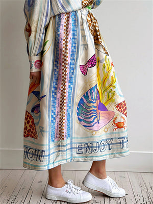 Women's Casual Ocean Theme Print A-Line Skirts