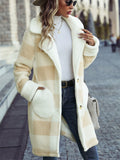 Women's Autumn Plaid Mid-Length Single Breasted Suit Collar Fleece Coats