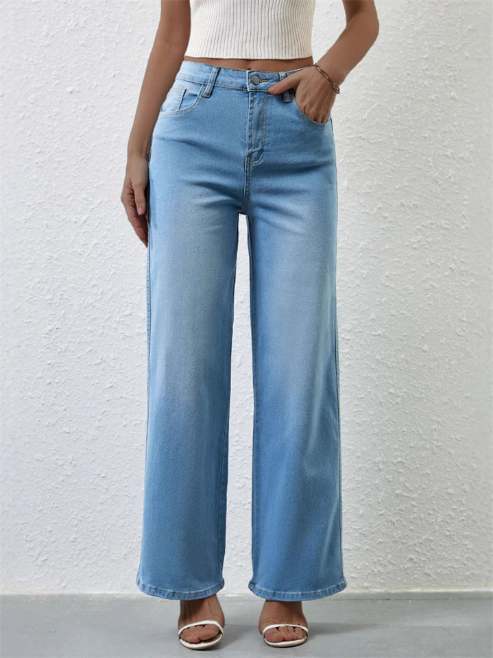 Women's Casual High Rise Straight Leg Denim Pants