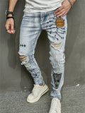 Men's Hip Hop Embroidery Patch Ripped Jeans