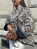 Women's Trendy Contrast Color Geometry Print Lapel Cardigan Coat