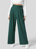 Women's Casual Solid Color Pleated High-Waist Drape Wide Leg Pants