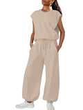 Women's Summer Casual Solid Color Round Neck Sleeveless Jumpsuits