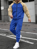 Men Color Block Hoodie and Cargo Jogger Pants Two Piece Outdoor Tracksuit