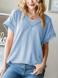 Women's Solid Color Pit Stripe V Neck Long Sleeve Shirts