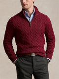 Mens Quarter Zip Pullover Cable Knit Sweater