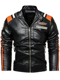 Men's Contrast Color Striped Faux Leather Jacket Winter Casual Motorcycle Style