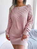 ‌Women's Hollow Out Knitted Sweater Dress with Crochet Detail