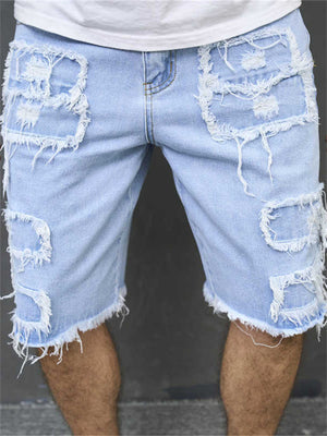 Casual Knee-length Frayed Denim Shorts for Men