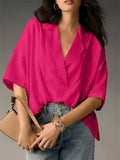 Women's Casual Elegant Solid Color Pullover Lapel Blouse