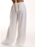 Women's Summer Solid Color Wide Leg High Rise Drawstring Pants