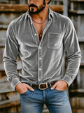Men's Stylish Lapel Long Sleeve Button-Down Velvet Shirts
