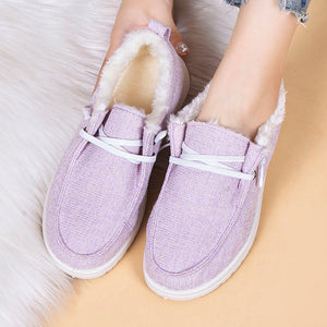 Plush Lined Low-top Canvas Loafers for Women