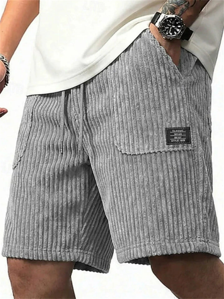 Men Retro Loose Fit Drawstring Summer Corduroy Shorts