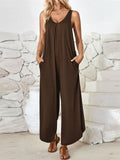Women's Summer Casual Solid Color V Neck Overall Jumpsuits