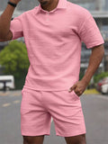 Men's Summer Lapel Waffle Weave Polo Shirt and Shorts Tracksuit