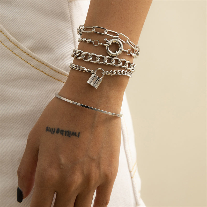 5Pcs/Set Female Gothic Metal Chain Lock Bracelets