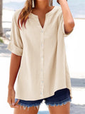 Women's Button Up V Neck Short Sleeve Summer Blouses