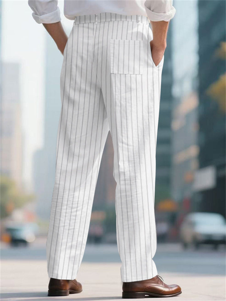 Men's Summer Striped Casual Trousers Straight Fit Lightweight