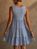 Women's Summer Boho Striped Sleeveless Tiered Mini Beach Sundress