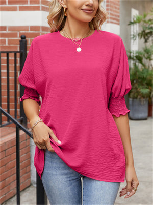 Women's Summer Solid Color Texture Round Neck Half Sleeve Shirt