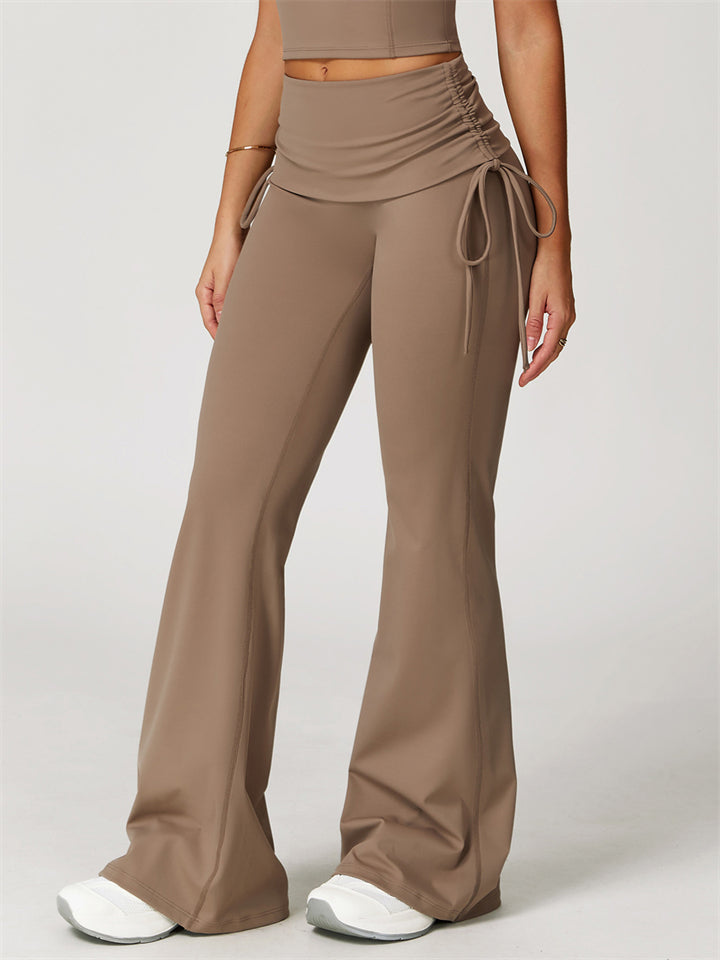 Comfy High-Waist Drawstring Workout Fitness Flared Yoga Pants for Women